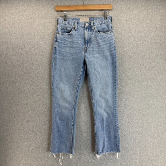 Everlane High Rise Kick Crop Raw Hem Light Wash Blue Jeans Size 26 Regular Denim - Picture 1 of 13